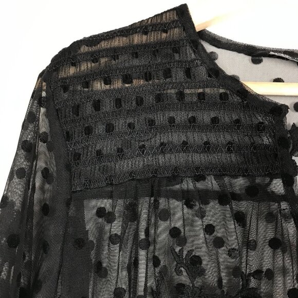 Zara Black Sheer Mesh Polka Dot/Floral Embroidery Midi Dress  Size Medium - Picture 3 of 9